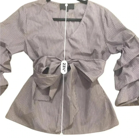 Anthropologie ruffled puff sleeve blouse gingham print bow tie belt small - Picture 4 of 11